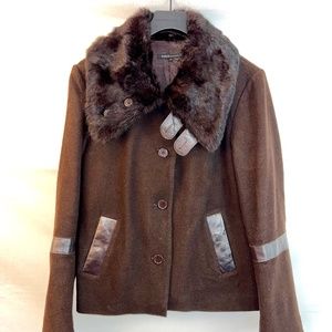 Rudsak - Vintage Short Peacoat - In Brown Leather, Wool and Rabbit Fur - 80% OFF